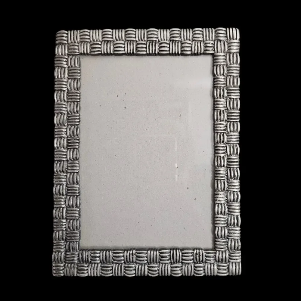 Vintage Pewter Woven Basket Weave 8.5x6.5 Photo Picture Frame Easel Display